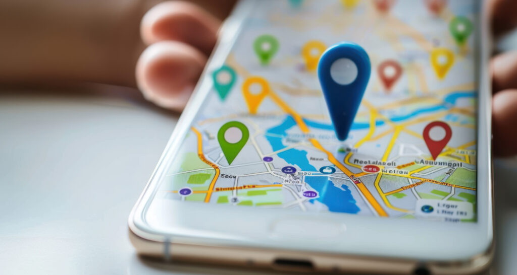 スマートフォン画面に立体的にイメージ表現されたGoogle map