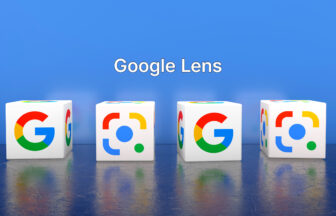 4つのキューブにGoogleのアイコンとGoogle Lensのアイコンが交互にプリントされたGoogle Lensのイメージ画像