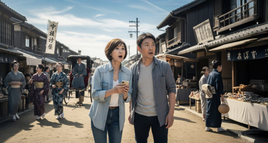 日本の江戸時代の中にタイムスリップした日本人ミドル夫婦