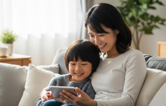 息子と母の親子で楽しむデジタルデバイス