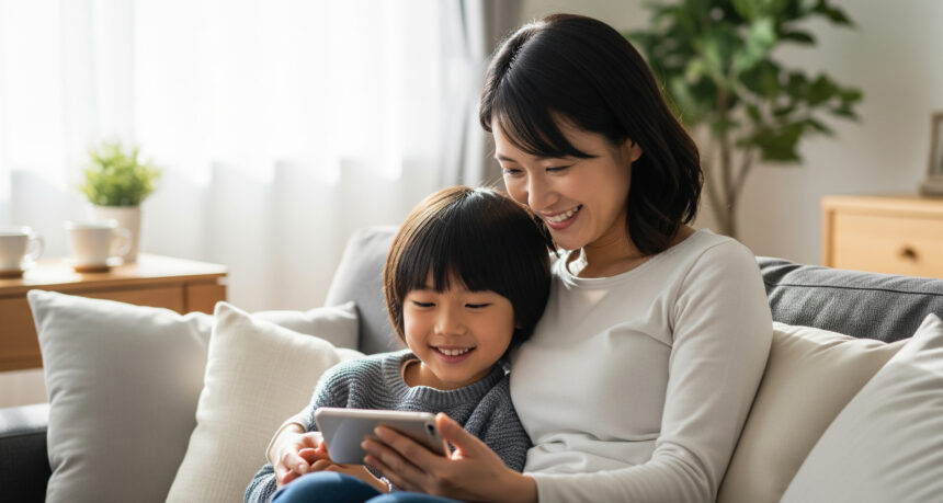 息子と母の親子で楽しむデジタルデバイス