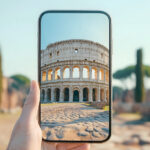 スマートフォンでバーチャルでデジタル歴史ツアーを楽しむイメージ