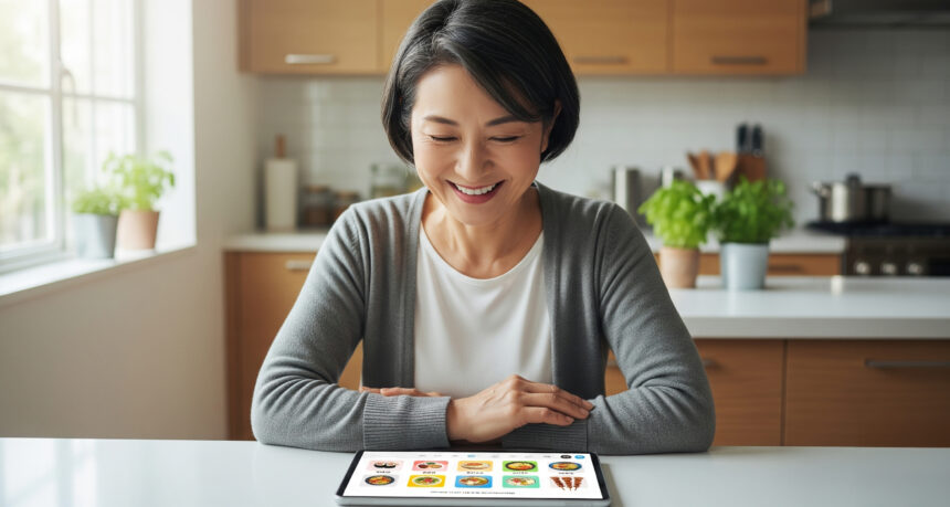 タブレットで献立を考えている女性