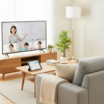 自宅のテレビでオンライン学習をしているイメージ
