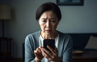 緊急時にスマートフォンを頼りにしている女性
