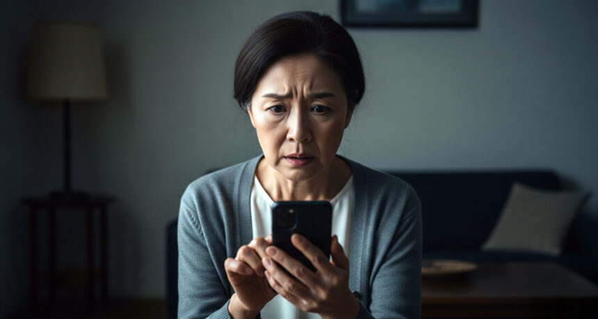 緊急時にスマートフォンを頼りにしている女性