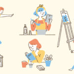 女性がさまざまな趣味に取り組むイラストイメージ