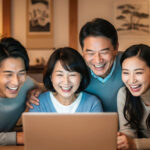 デジタルコンテンツを家族みんなで一緒に楽しんで絆を深めている様子