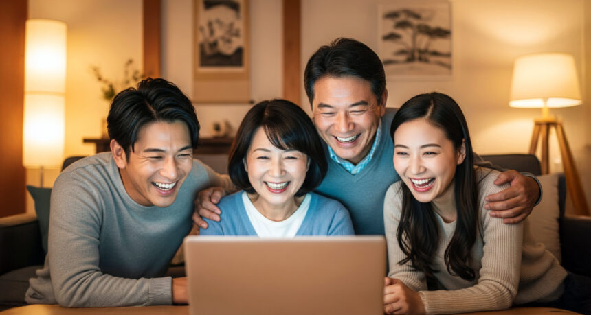 デジタルコンテンツを家族みんなで一緒に楽しんで絆を深めている様子