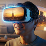 自宅でVRを使って世界旅行を楽しむ日本人男性