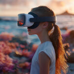 VRを付けてバーチャル海外旅行を楽しんでいる女の子