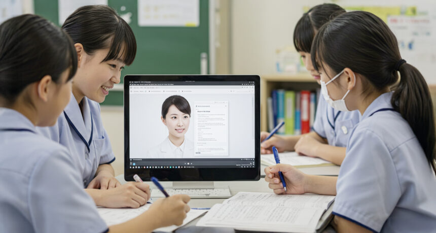 4人の子どもたちがパソコンを使ってオンラインで学習カウンセリングを受けている様子