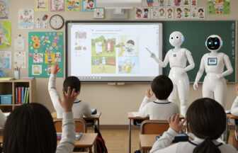 日本の小学校でAIが先生なって、教室で学習をしている様子