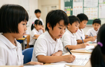 日本の小学校で子どもたちが授業を真剣に受けている様子