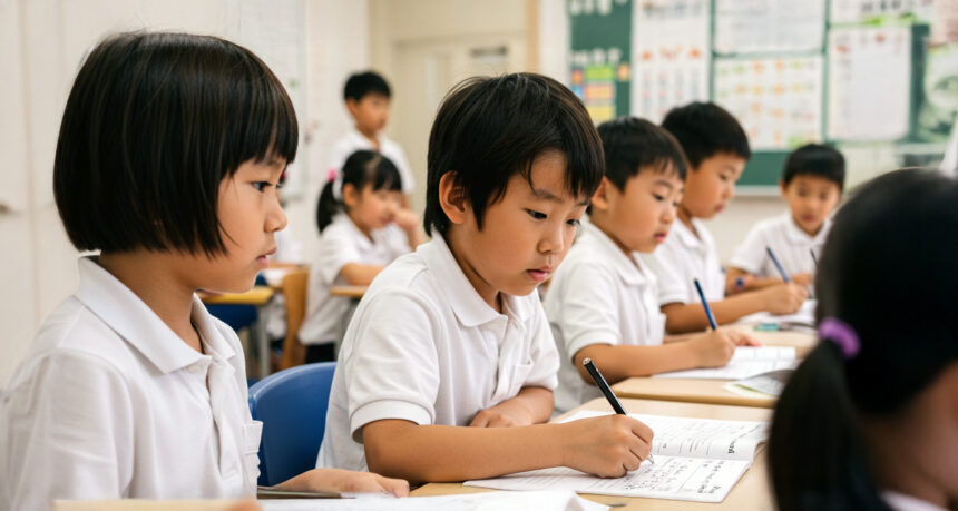 日本の小学校で子どもたちが授業を真剣に受けている様子
