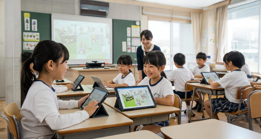 プロジェクターやタブレットを活用した日本の小学校の授業風景