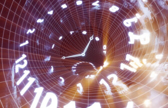 数字が奥行きある渦になって並ぶタイムトンネルイメージ